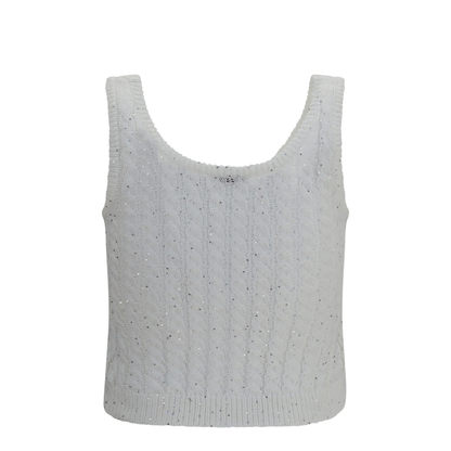 MAYFEYR - Brunello Cucinelli - White Linen Knit Tank Top With Sequins - MCO559700