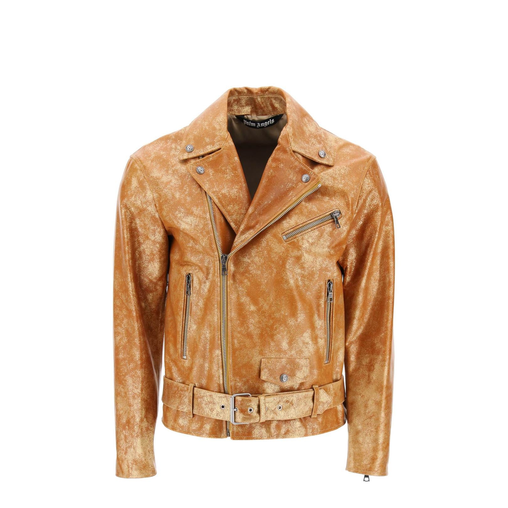 Palm Angels pa city biker jacket in laminated leather