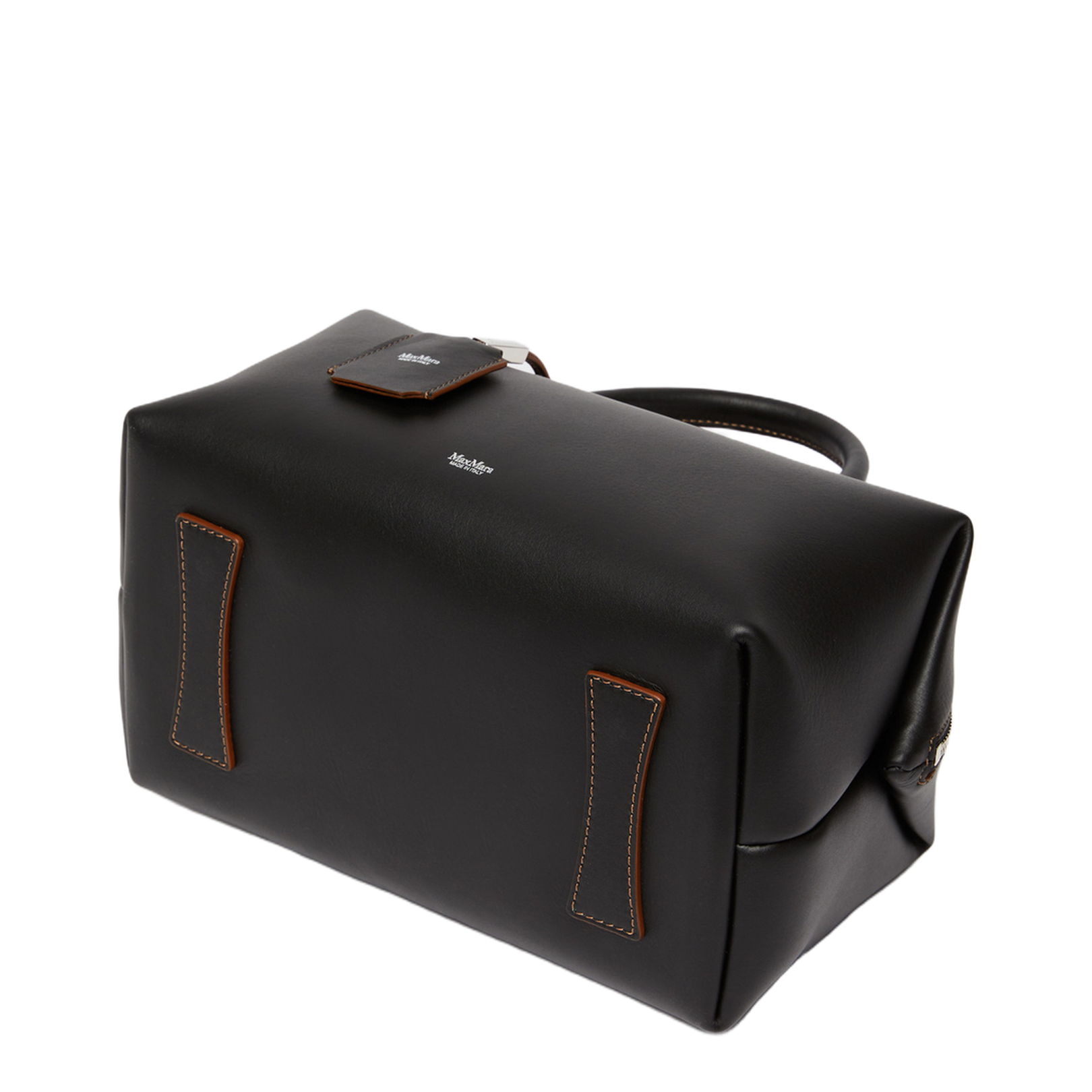 Medium Natural Leather Bowler Bag Black