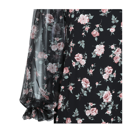 Vintage Roses-Print Charmeuse Dress