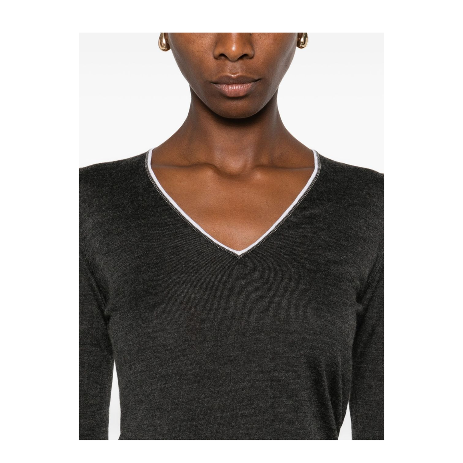 Grey V-Neck Long Sleeve Sweater