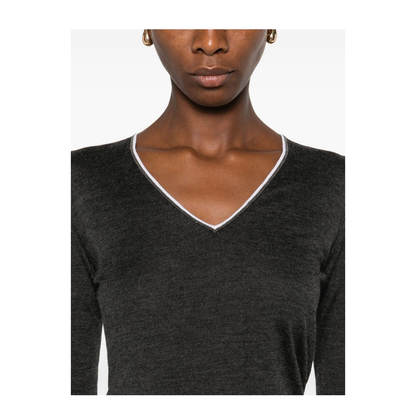 Grey V-Neck Long Sleeve Sweater