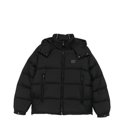 Water-repellent, quilted ripstop nylon hooded down jacket