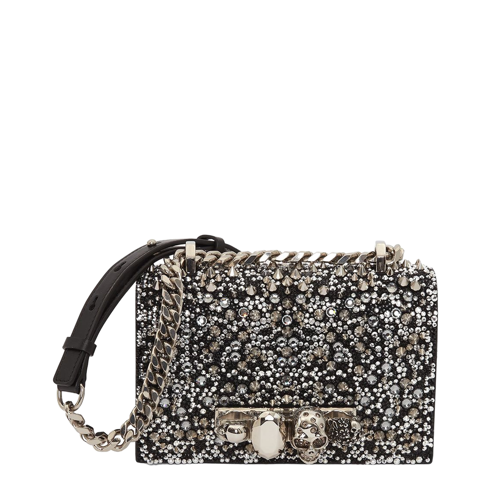 Crystal-Embellished Mini Jewelled Satchel in Black