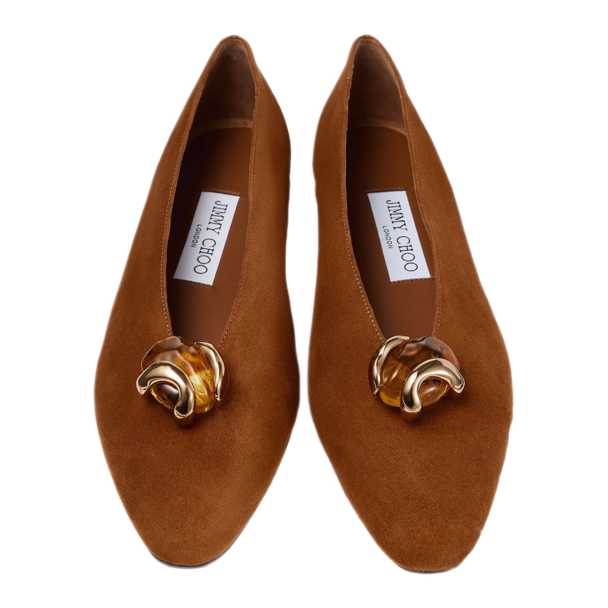 MAYFEYR - Jimmy Choo - Brown Appliqu Pointed Toe Flat Shoes - MARGOTFLATBSBTAN/AMBER