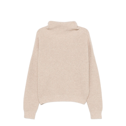 Ecru Drop Shoulder Roll Neck Long Sleeves Ribbed Cuffs and Hem