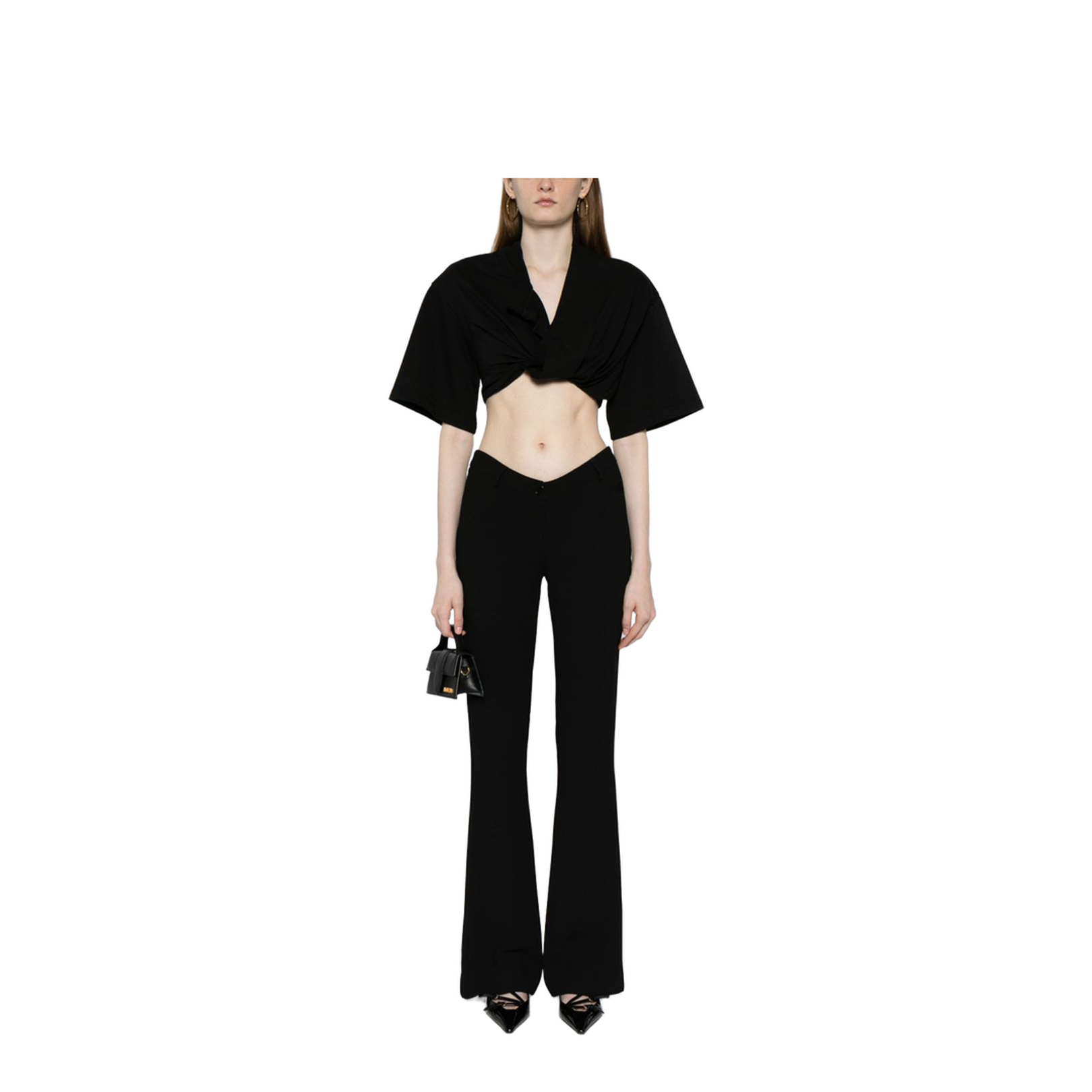 Black Cotton T-shirt with Cut-out Detailing