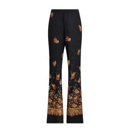 Silk Paisley-Print Straight Trousers