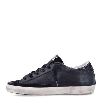 Super-Star in Black Nappa with Black Star and Glitter Heel Tab