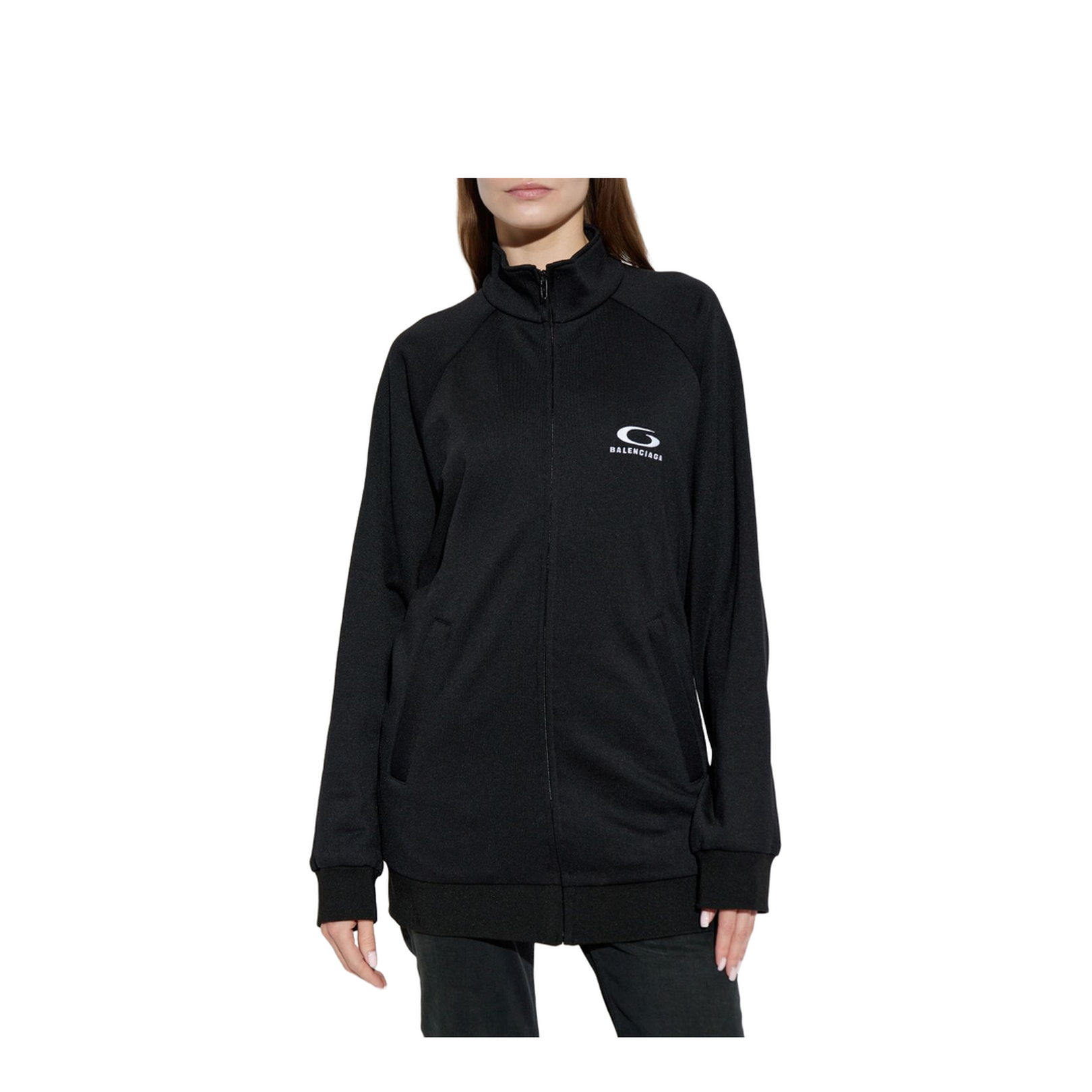 Black Cotton Zip-Up Tracksuit Jacket