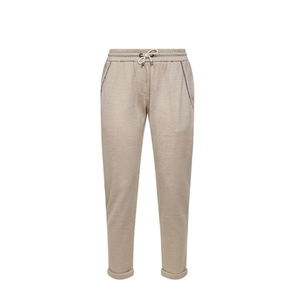 Cotton and Silk Blend Drawstring Pants - Beige