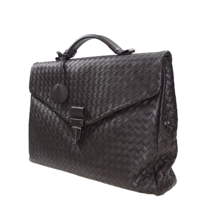Intrecciato Large Leather Briefcase - Brown