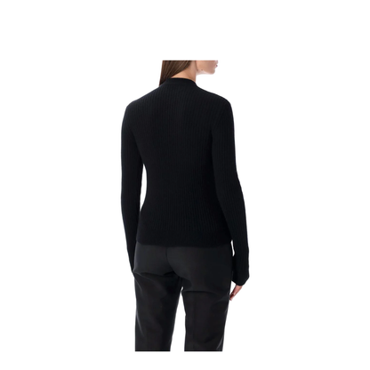 Black Ribbed Wool Sweater With Gold Buttons