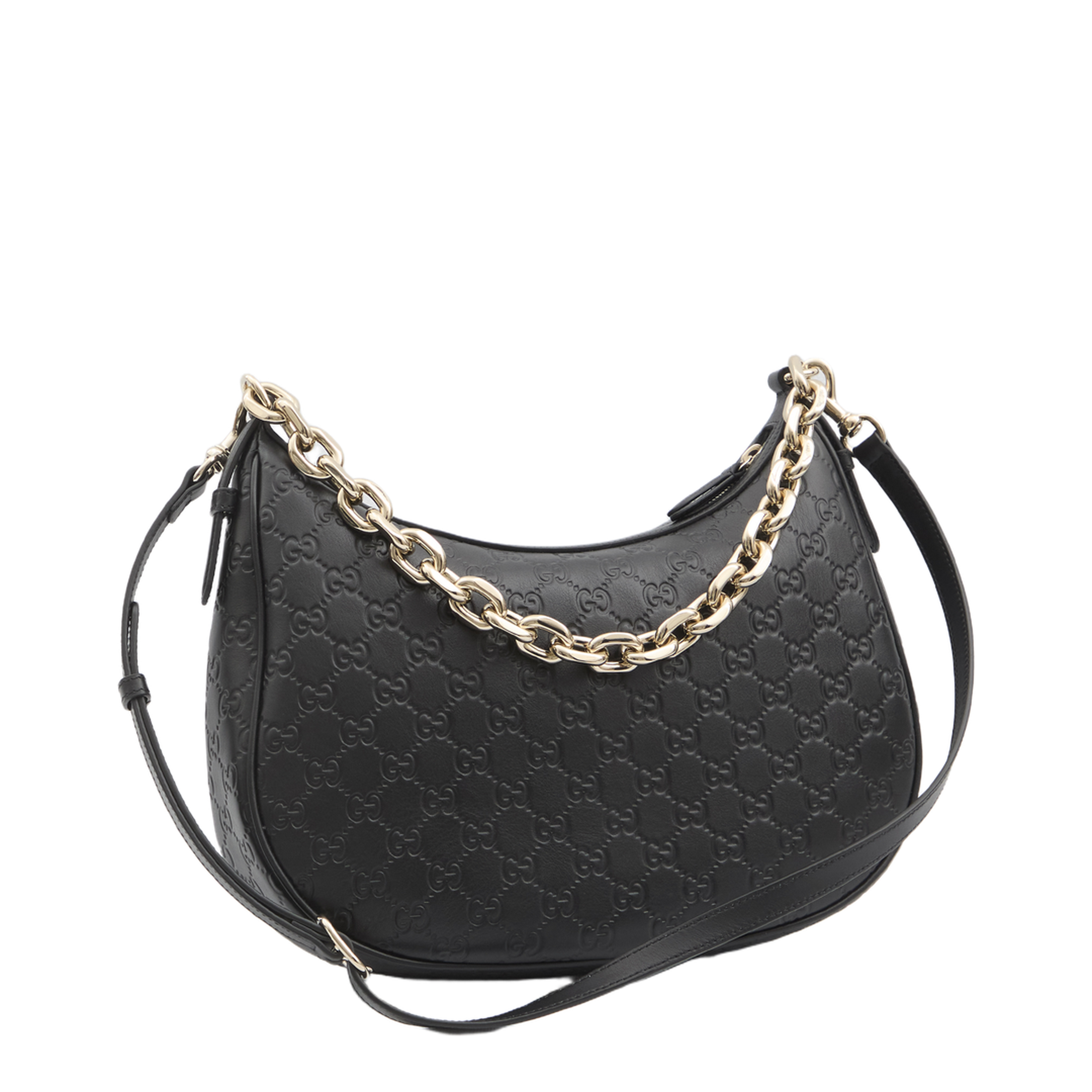 GG Emblem Large Leather Shoulder Bags - Black