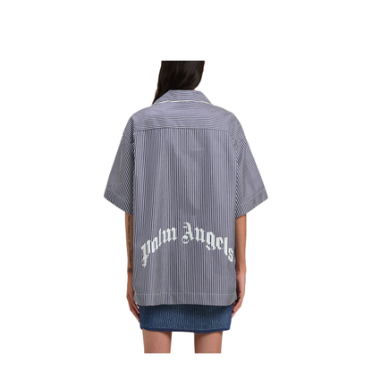 MAYFEYR - Palm Angels - Curved Logo-Print Striped Shirt - PWGG005S25FAB0014603