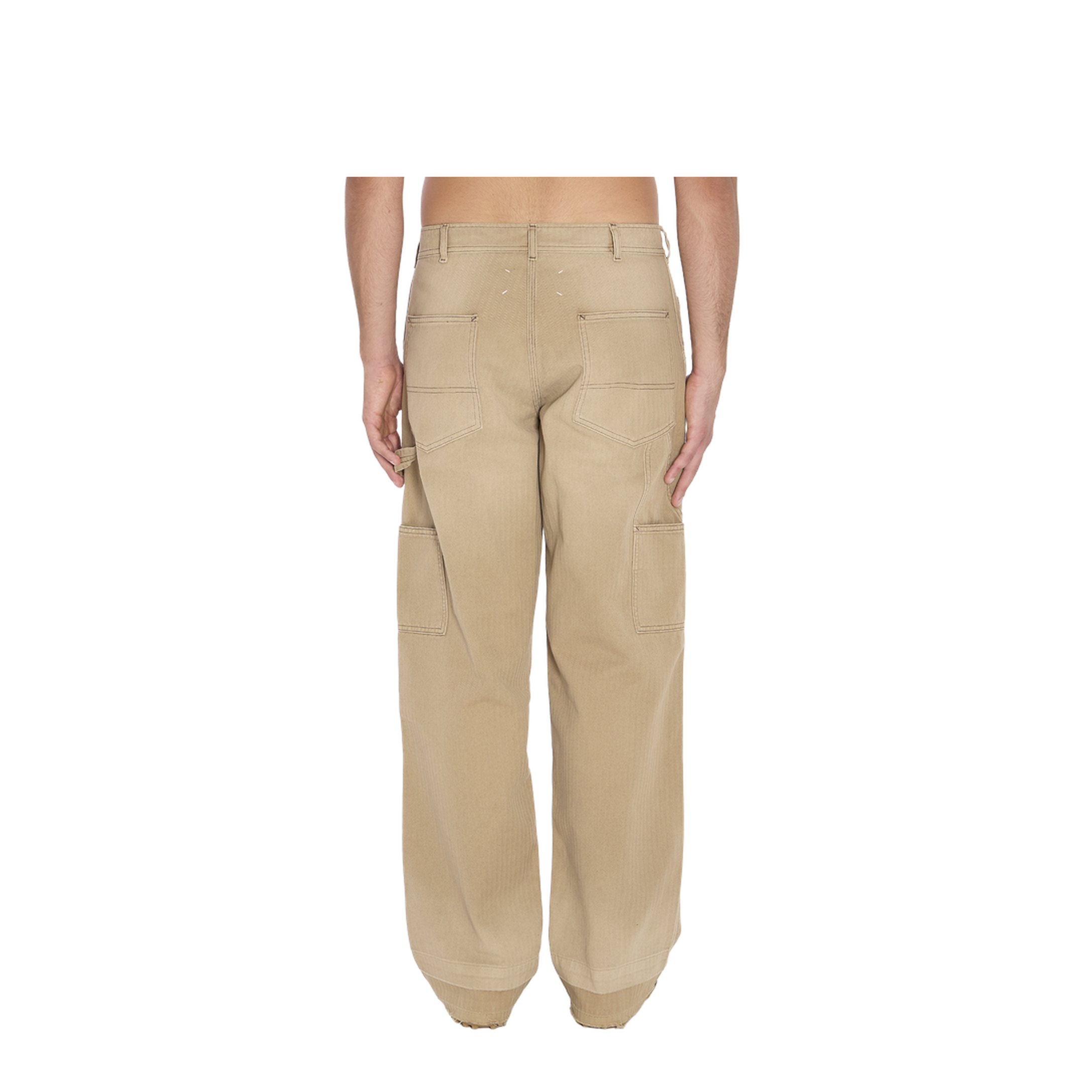 Beige Herringbone Trousers