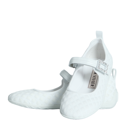 Low Ballerina Flats with Fabric Strap in White