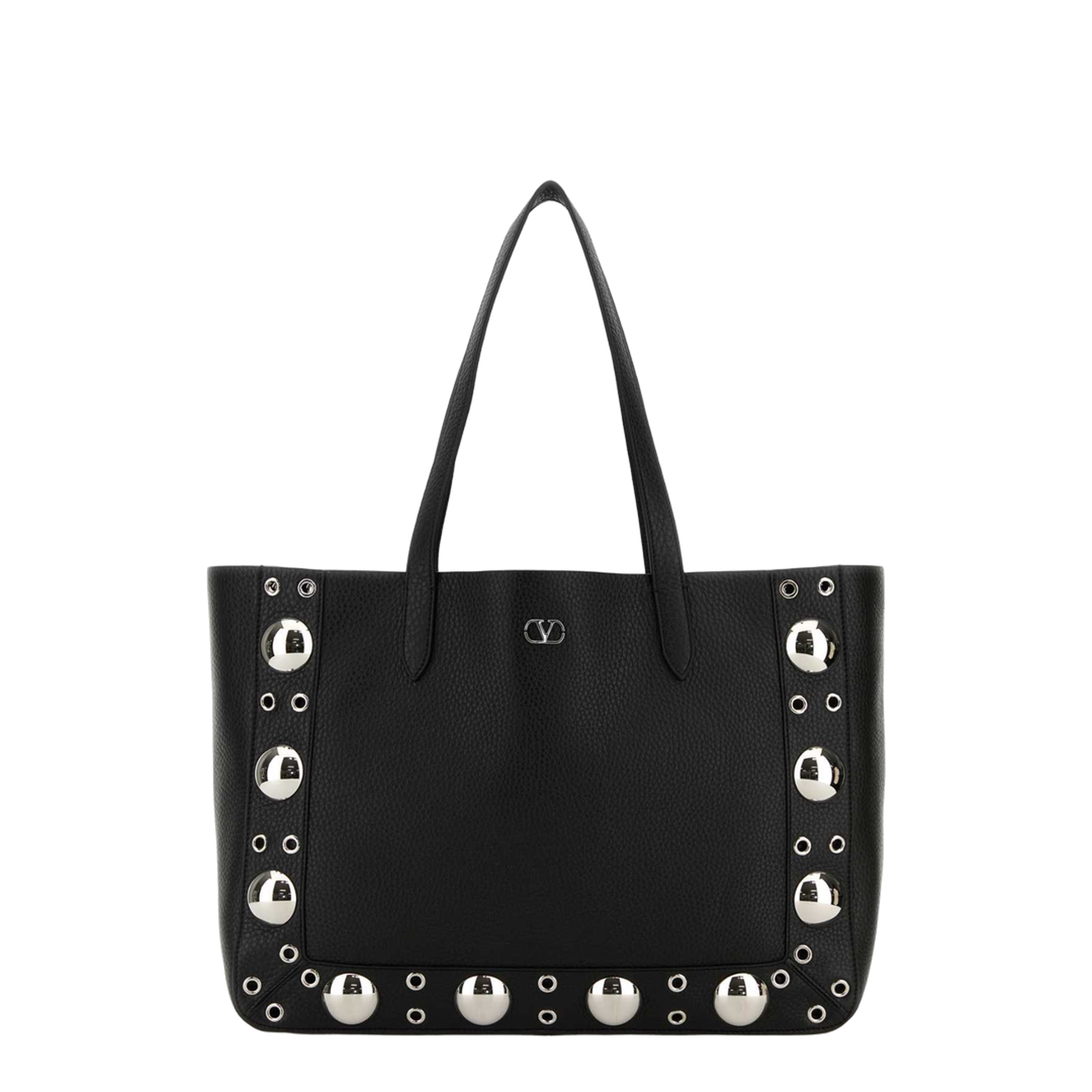 Black Leather Vlogo Signature Shopping Bag