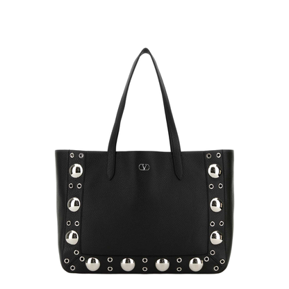 Black Leather Vlogo Signature Shopping Bag