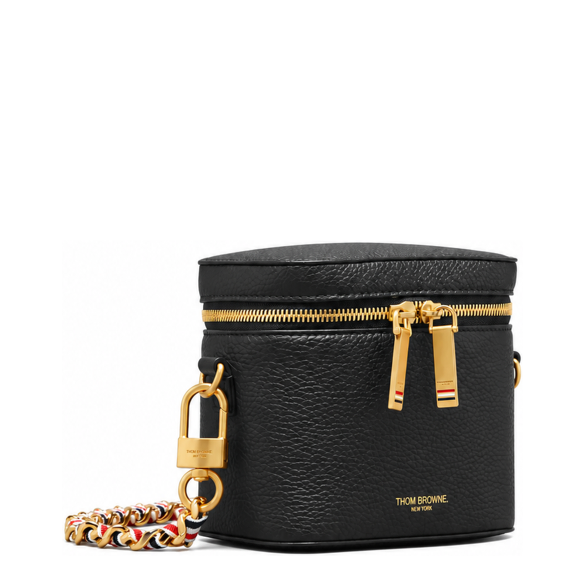 MAYFEYR - Thom Browne - Box Pouch With Woven Chain In Black Leather - FAP547AL0105001