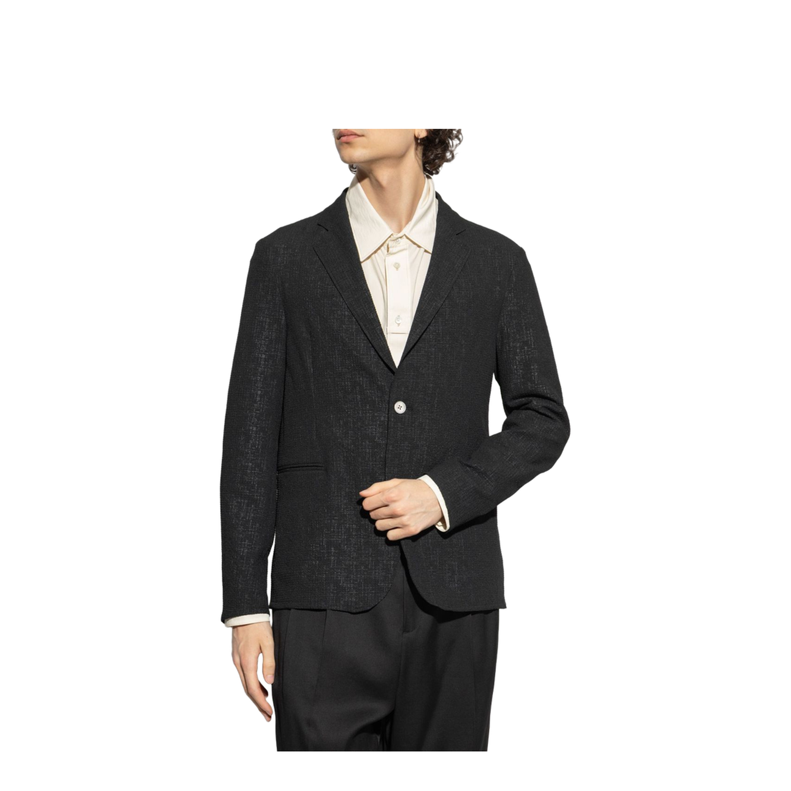 Printed Seersucker Single-Breasted Blazer