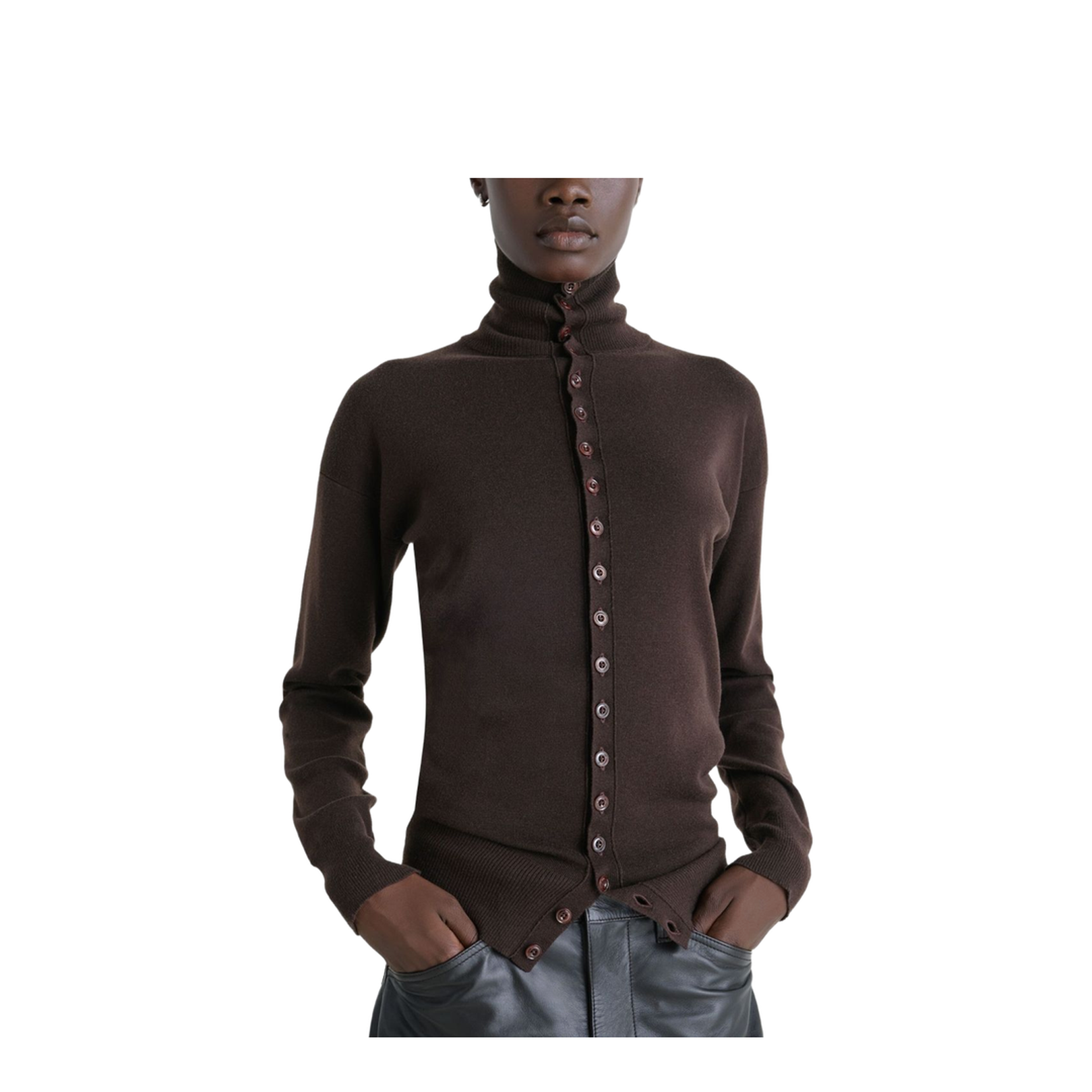 Wool Turtle-Neck Cardigan
