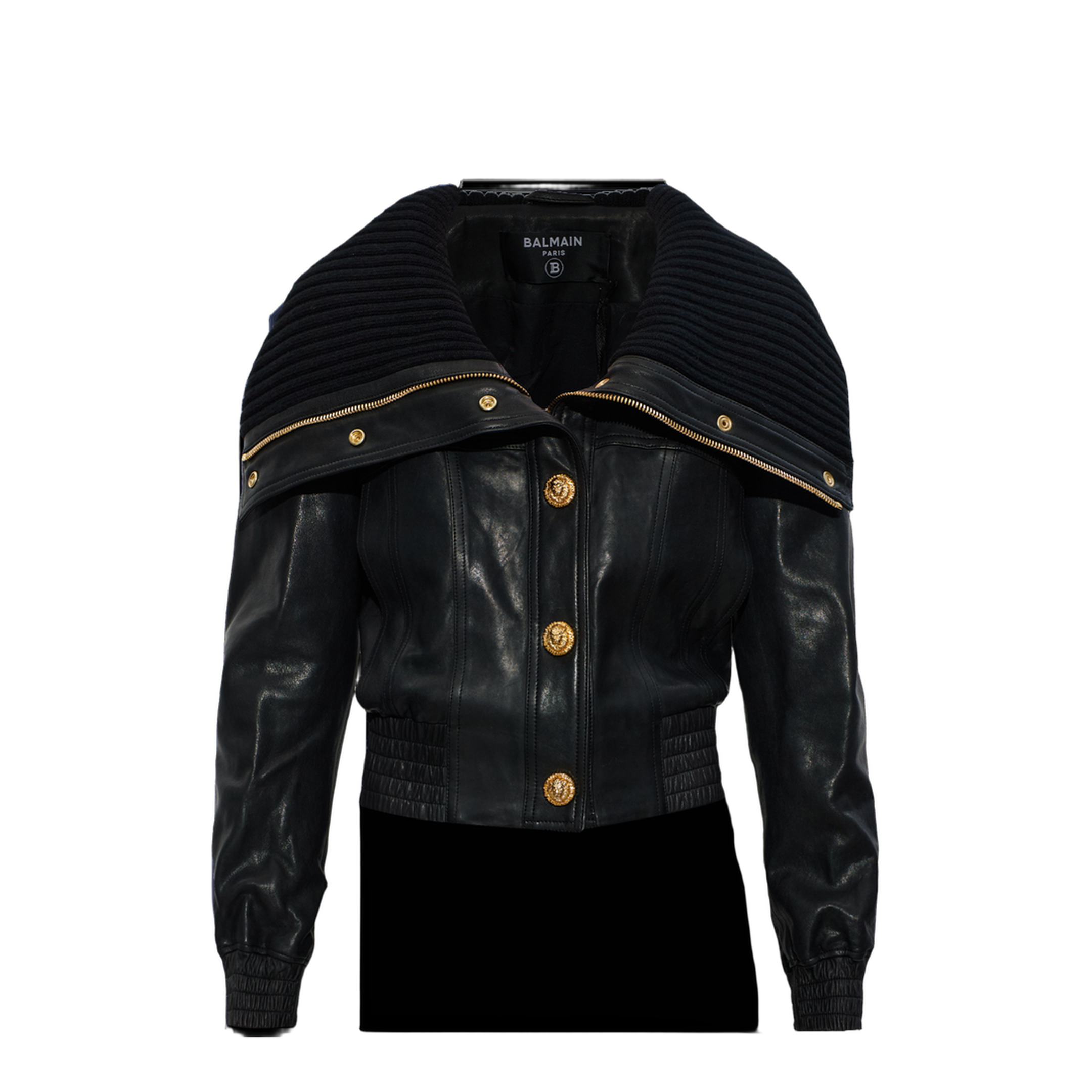 Lambskin and Knit Bomber Jacket Black