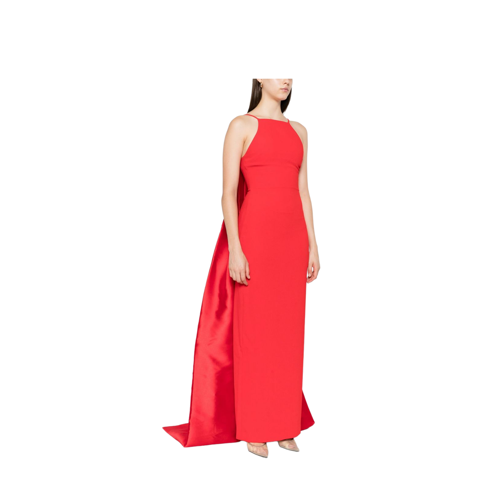 Halterneck Sleeveless Fitted Bodice Floor-Length Skirt Train Detail Dress