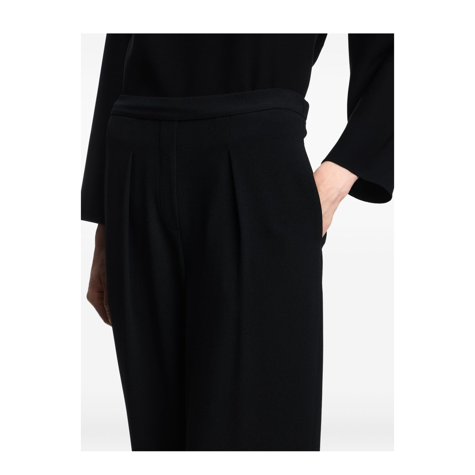 Stretch Sandblasted Fabric Trousers with Pleats