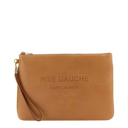 Camel Leather Clutch Bags - Brown