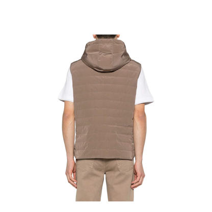 Hooded Quilted Vest - Brown