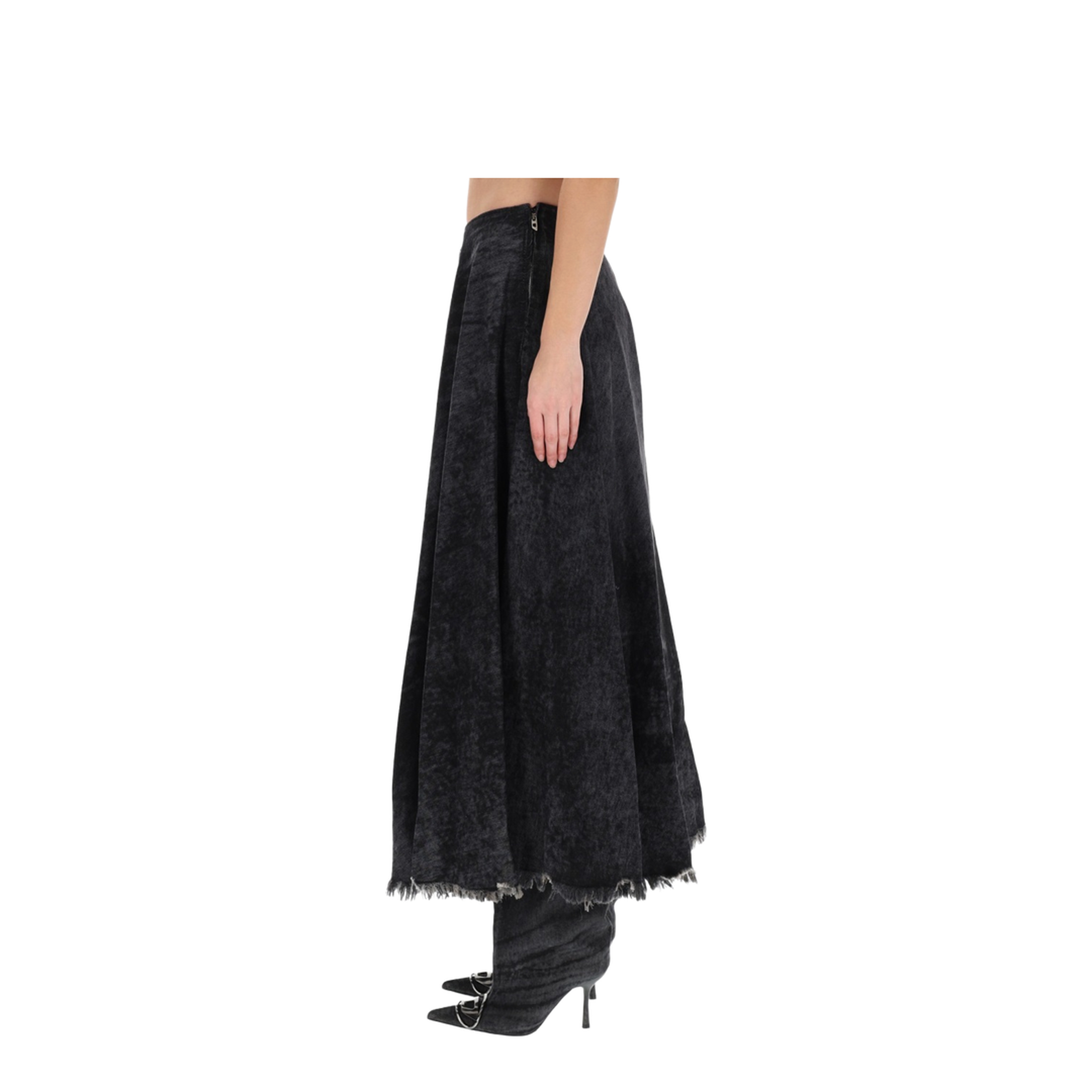 Full Skirt in Lasered Cotton-Hemp Denim