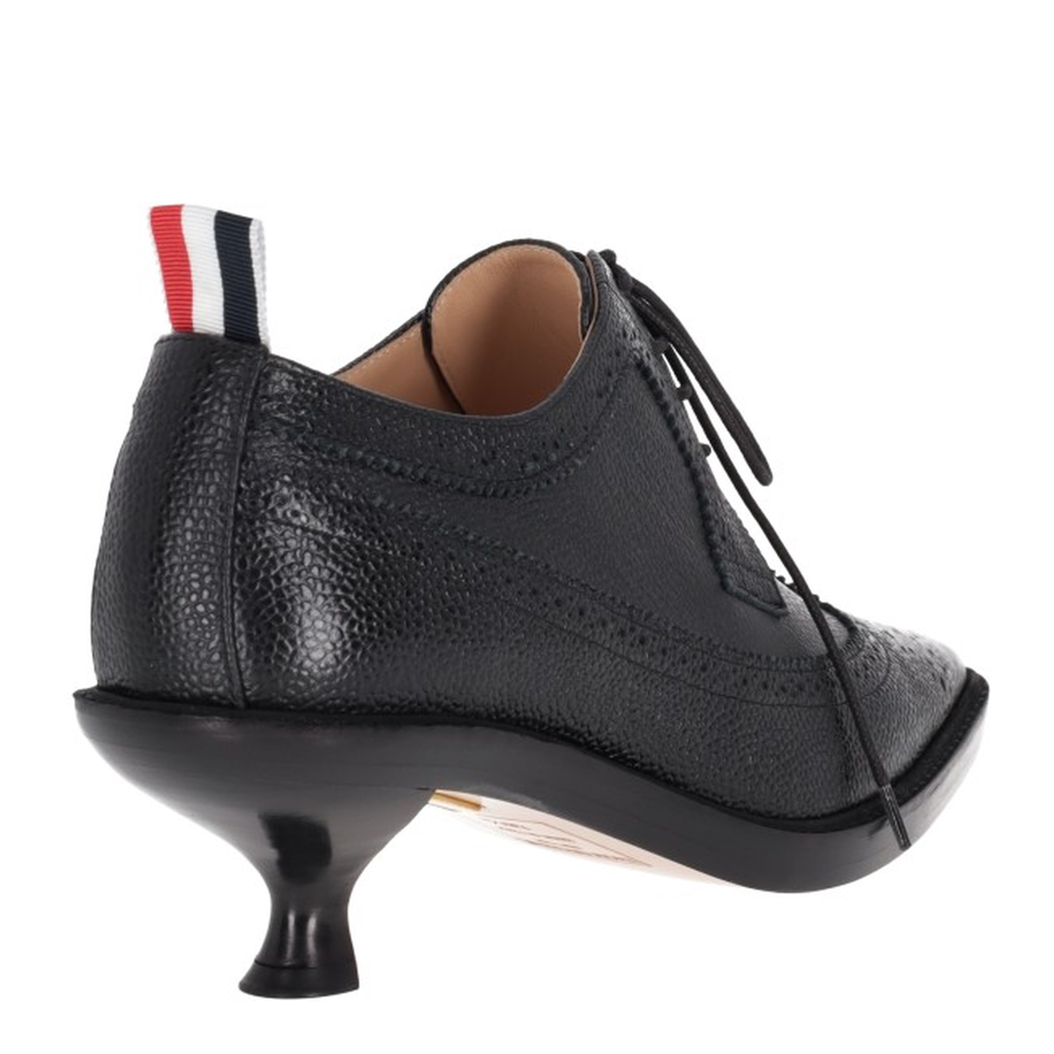 MAYFEYR - Thom Browne - Longwing Brogue With 50Mm Curved Heel On Leather Sole In Pebble Grain Leather - FFH249A06257001
