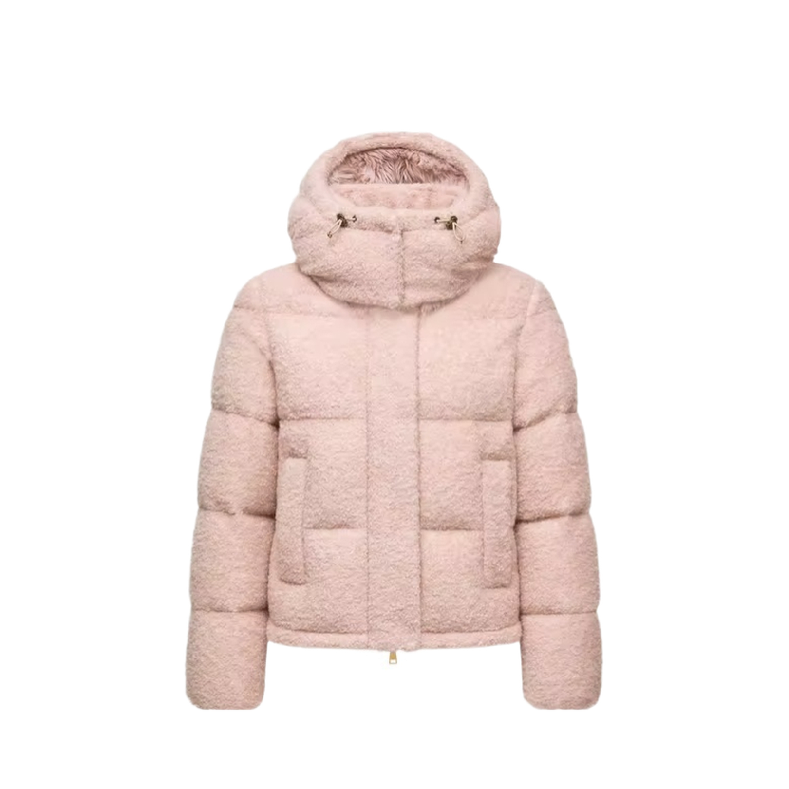 Pink Virieu Bouclé Hooded Short Down Jacket