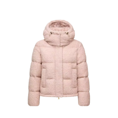 Pink Virieu Bouclé Hooded Short Down Jacket