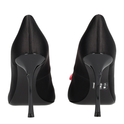 Black Satin Pumps with Rose