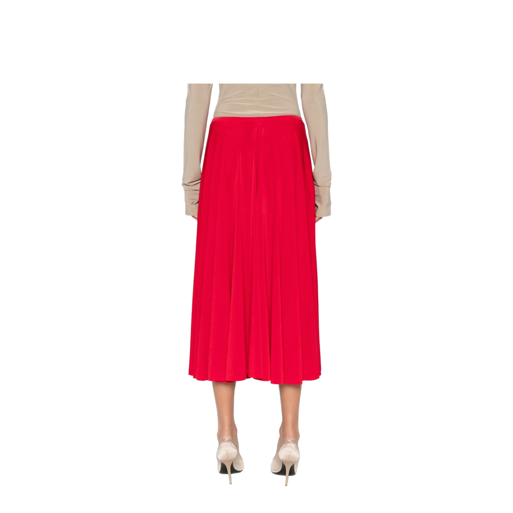 Red Flared Midi Skirt