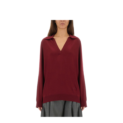Extra Fine Wool Polo Top in Rosso Ancora Red