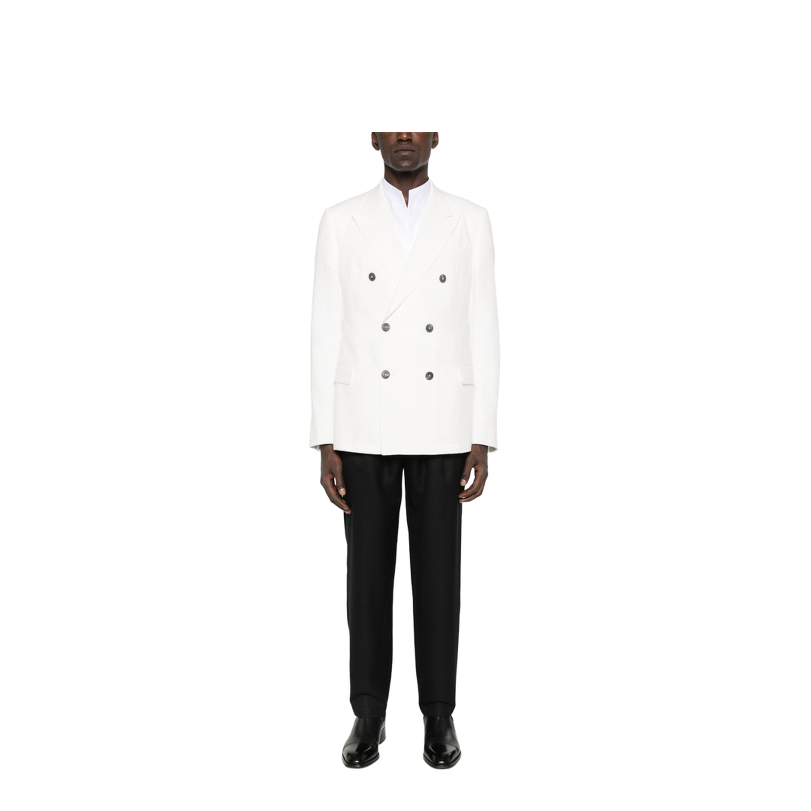 White Mandarin Collar Long Sleeve Button Fastening Shirt