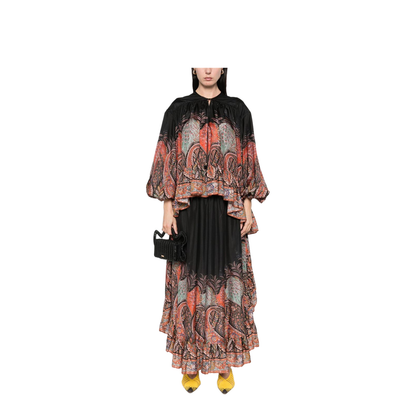 'Rhiannon Ruffle Billow' Silk Blouse In Black Paisley