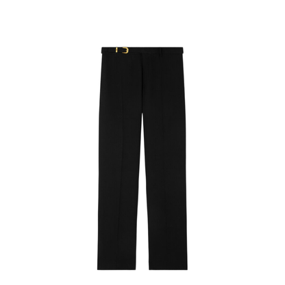 Black Pants with Belt and Logo Patch on the Rear in Wool