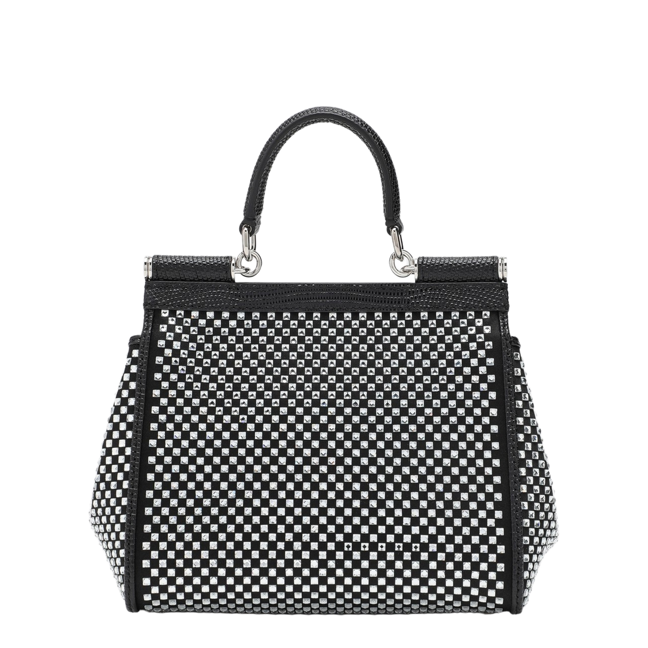 Black Sicily Medium Handbag with Crystals