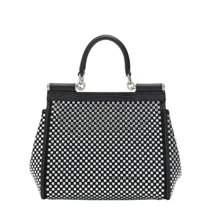 Black Sicily Medium Handbag with Crystals