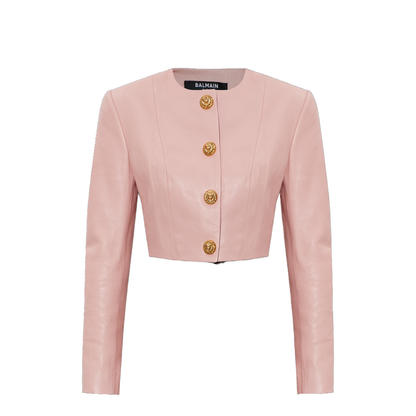 Cropped Leather Jacket Pink