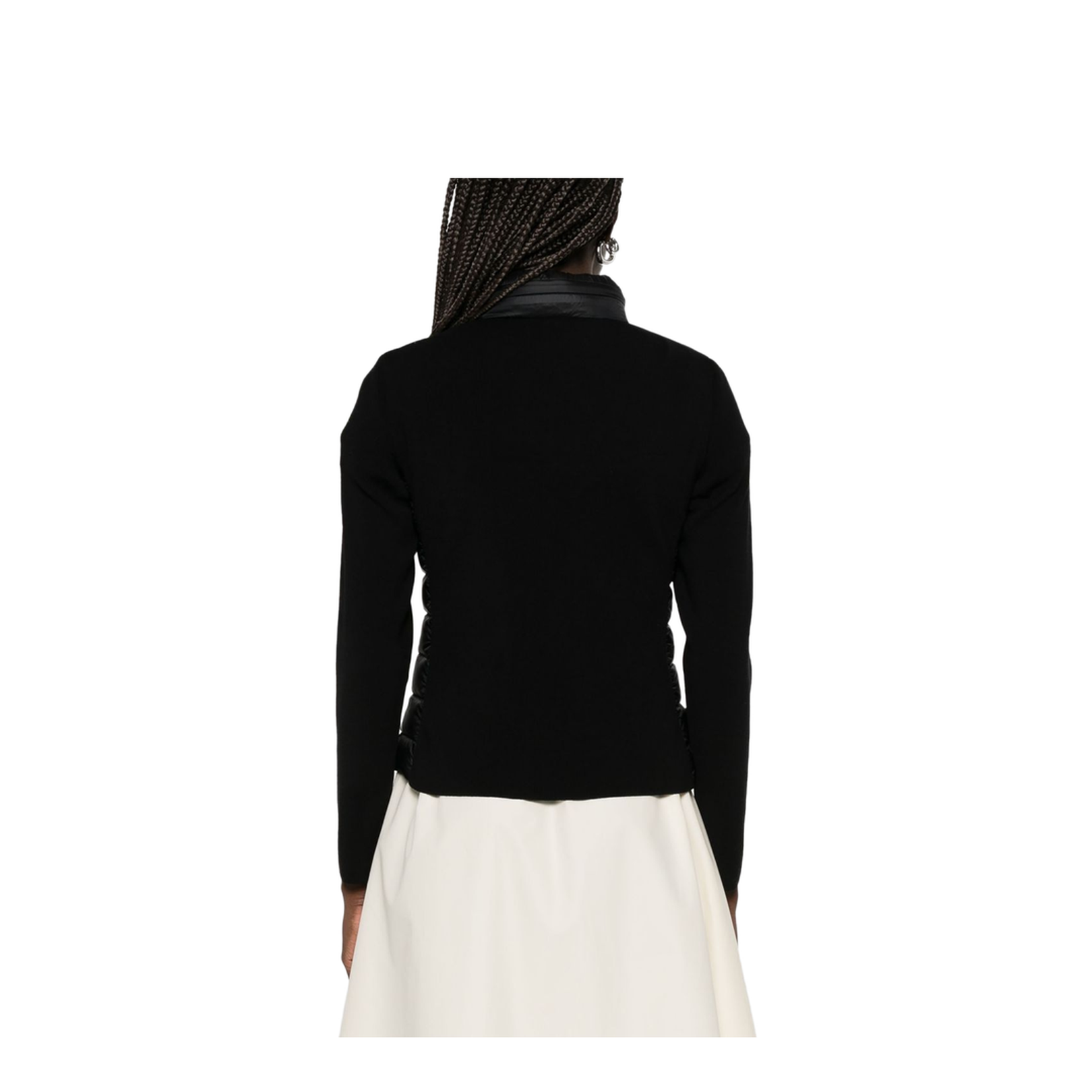 Black Padded Wool Zip-Up Cardigan
