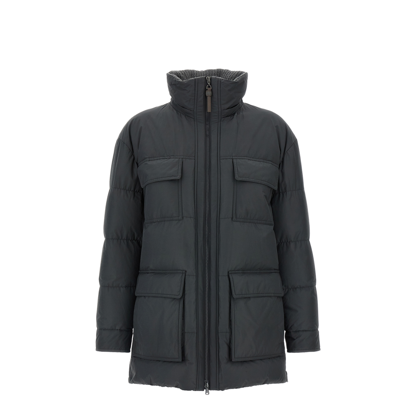 Knitted Neck Down Jacket Puffer Jackets Gray