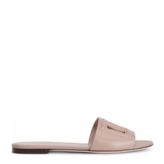Calfskin Slides with Logo in Pale Pink