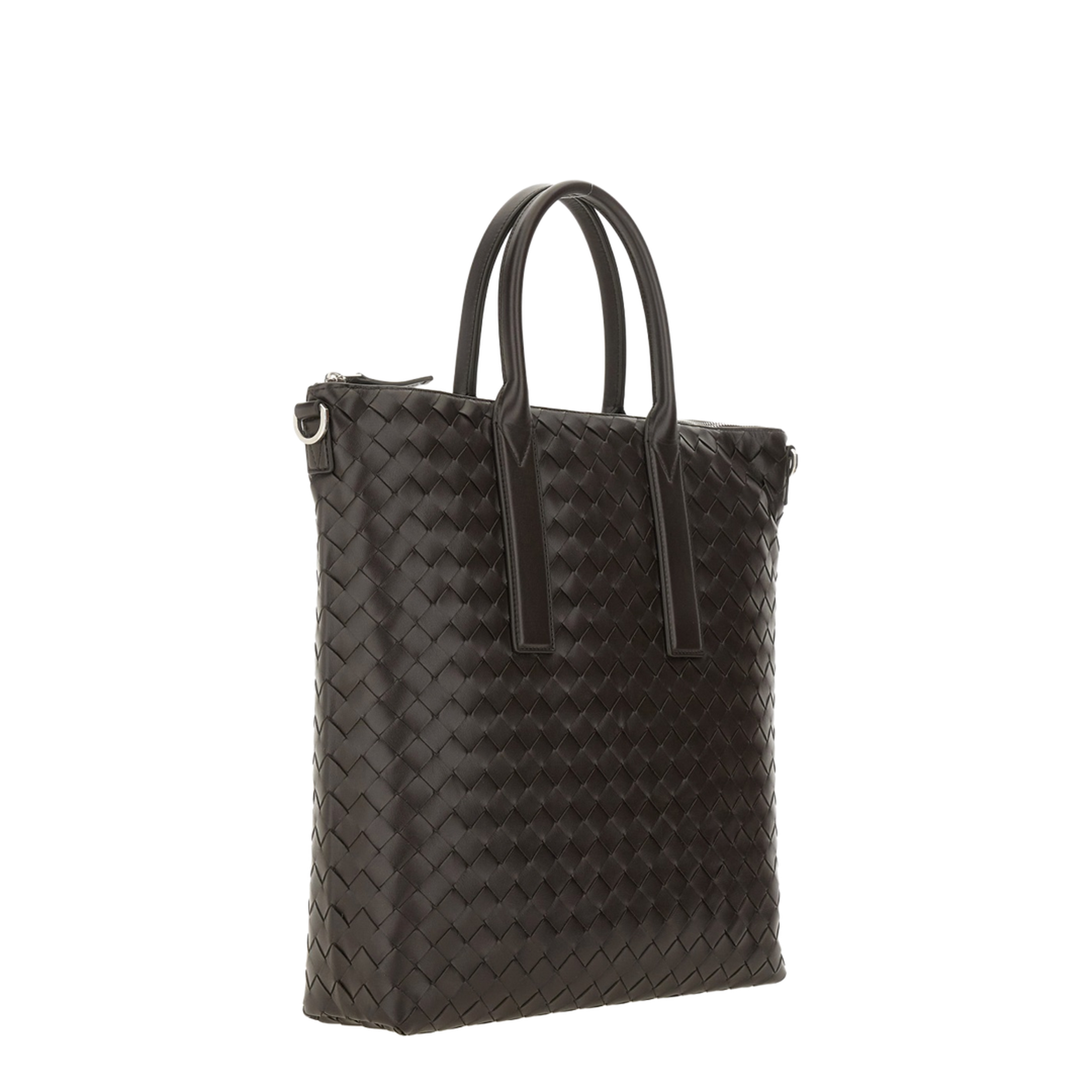 Intrecciato Leather Tote Bags - Fondant/Brown