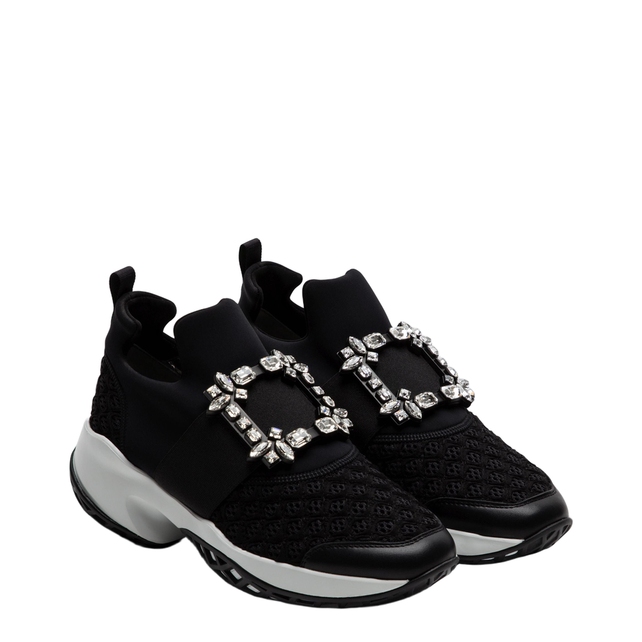 Black and White Leather Embellished Slip-On Sneakers