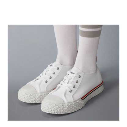 MAYFEYR - Thom Browne - Collegiate Low Top Trainer With Tartan Tread Sole In Organic Canvas - FFD125AF0102100